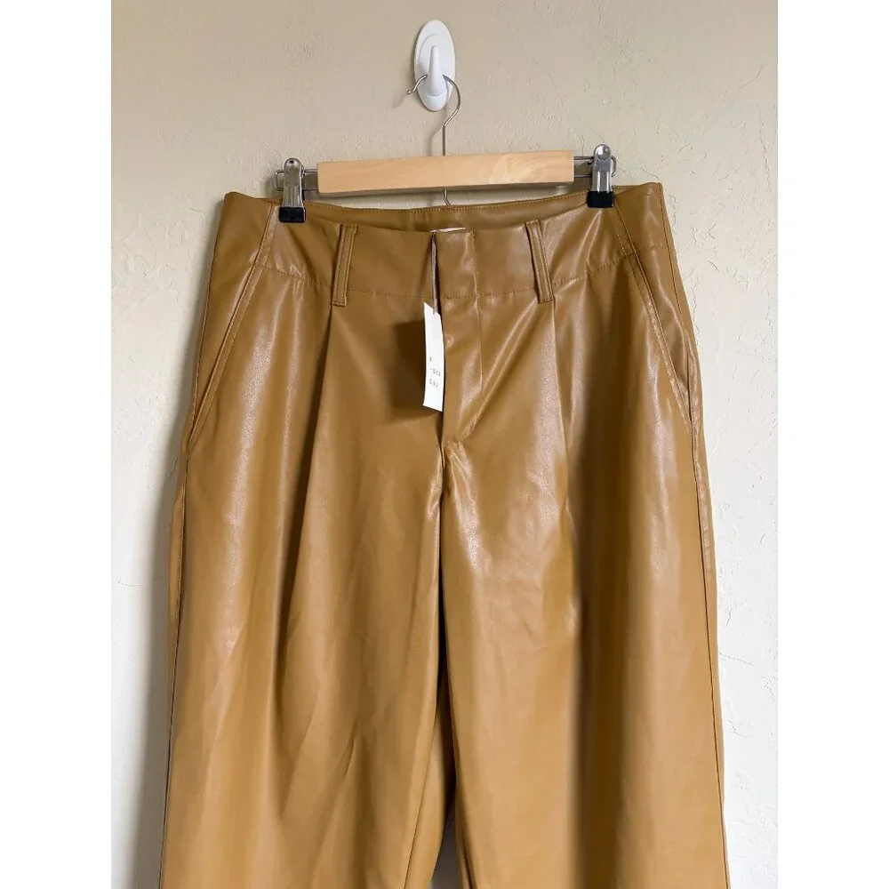 New! A New Day Brown Tapered Leg Pleated Faux Leather Size 12 Pants